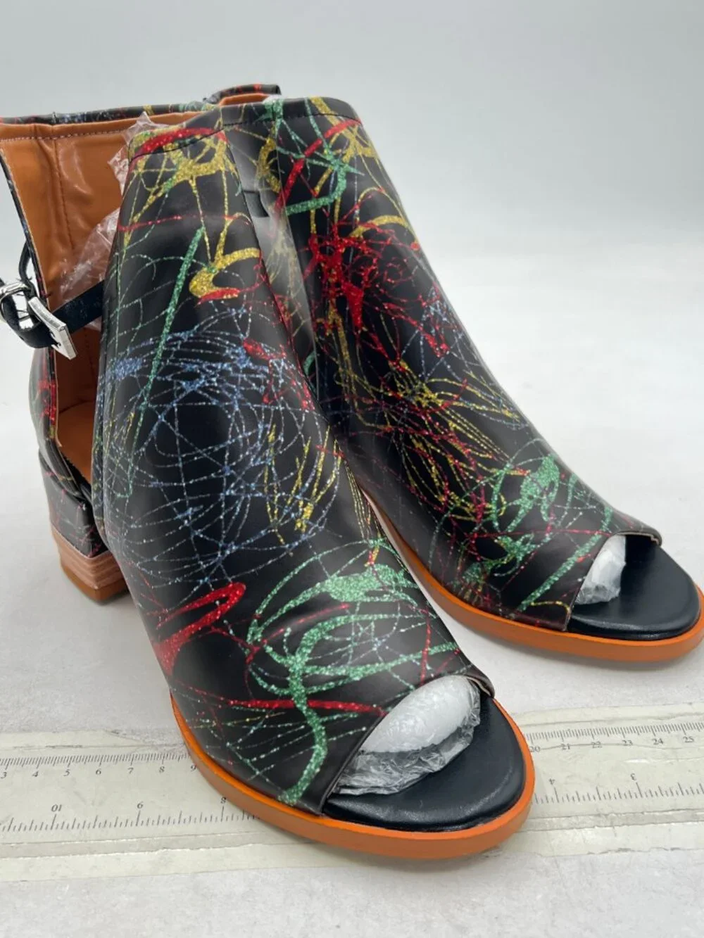 FSJ Color Lines Peep Open Toe Sandals Boot Cut Out Buckle Ankle Bootie